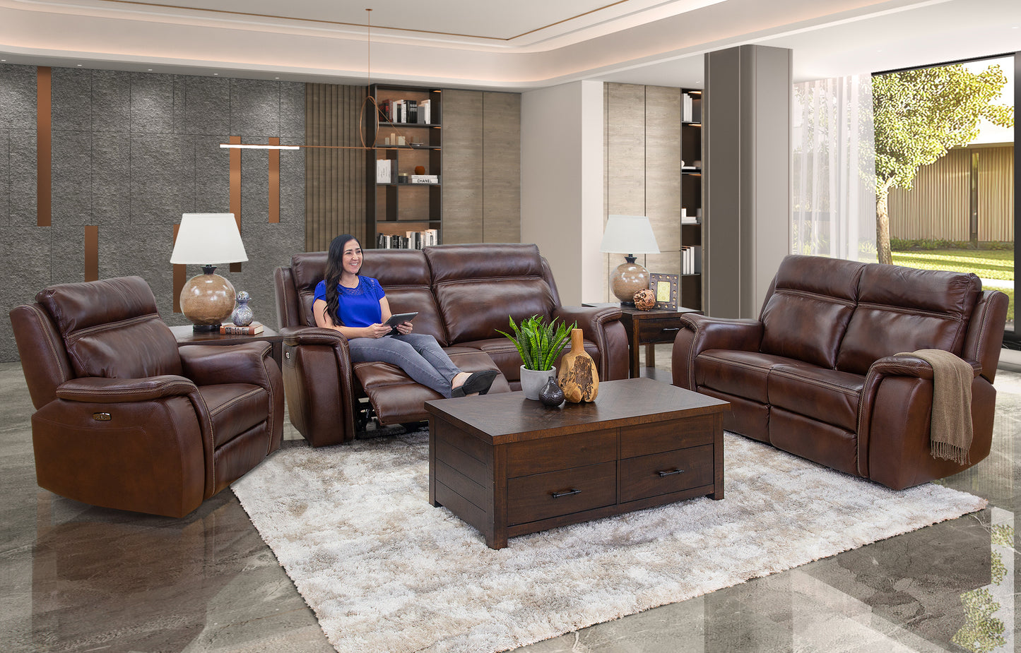 Tulare 5 Piece Leather Power Living Room
