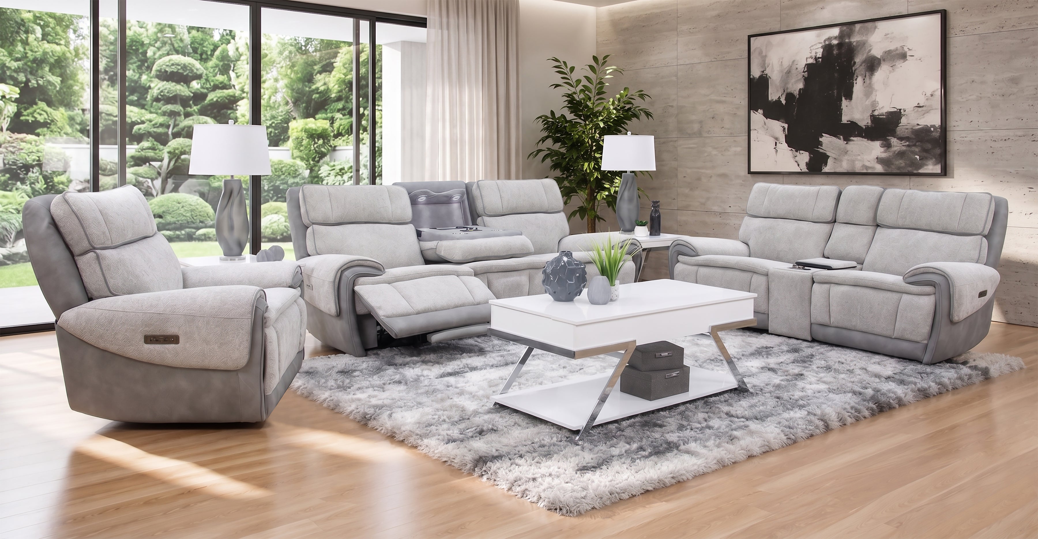 Tunes 3 Piece Zero Gravity Dual Power Sofa with Drop Down Table