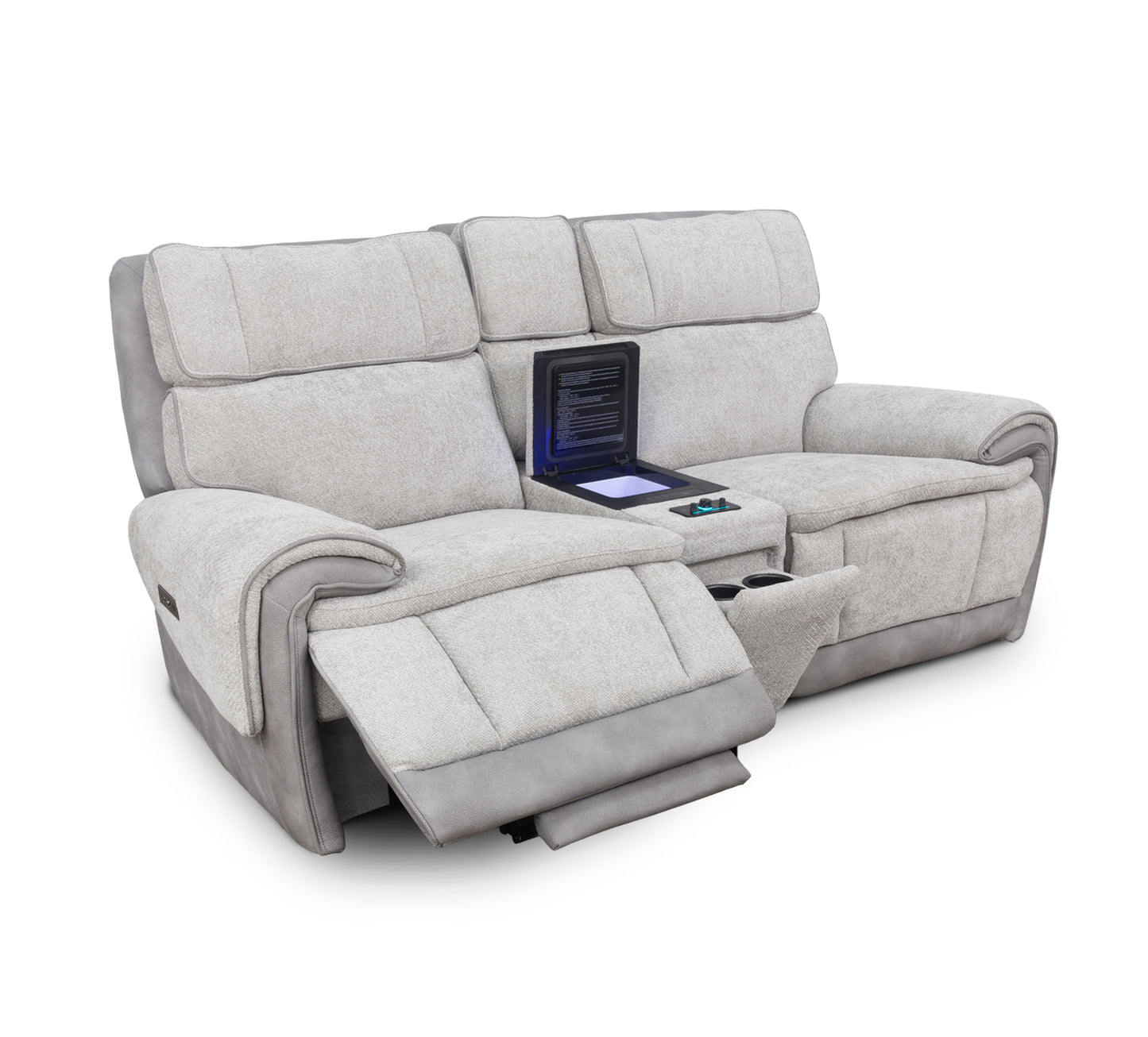 Tunes Zero Gravity Dual Power Loveseat with Cooling Console and Immersive Sound