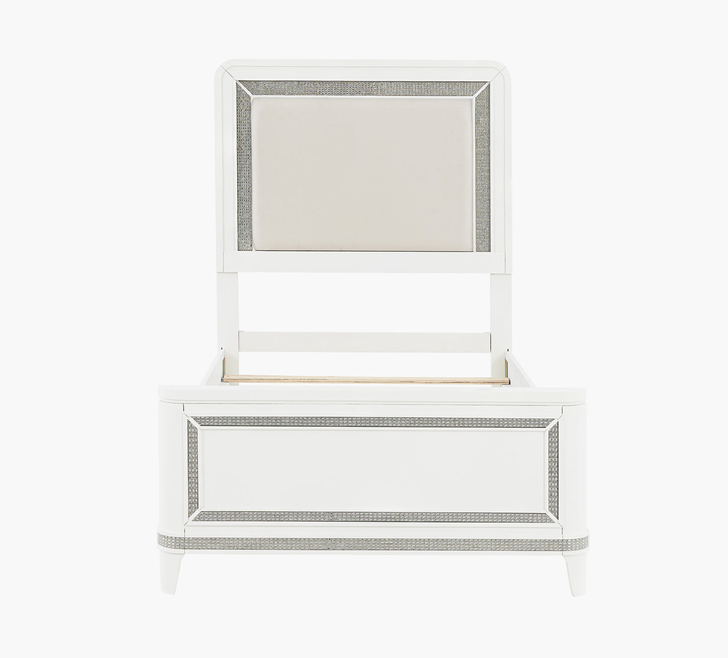 The Tiana Upholstered Twin Bed combines dazzling ambient LED lighting controlled by touch switches on all pieces