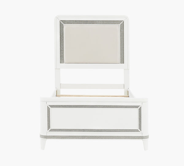 The Tiana Upholstered Twin Bed combines dazzling ambient LED lighting controlled by touch switches on all pieces