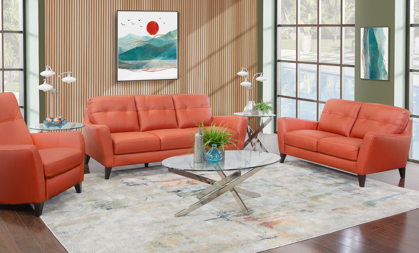Valentino II Terracotta 3 Piece Leather Living Room