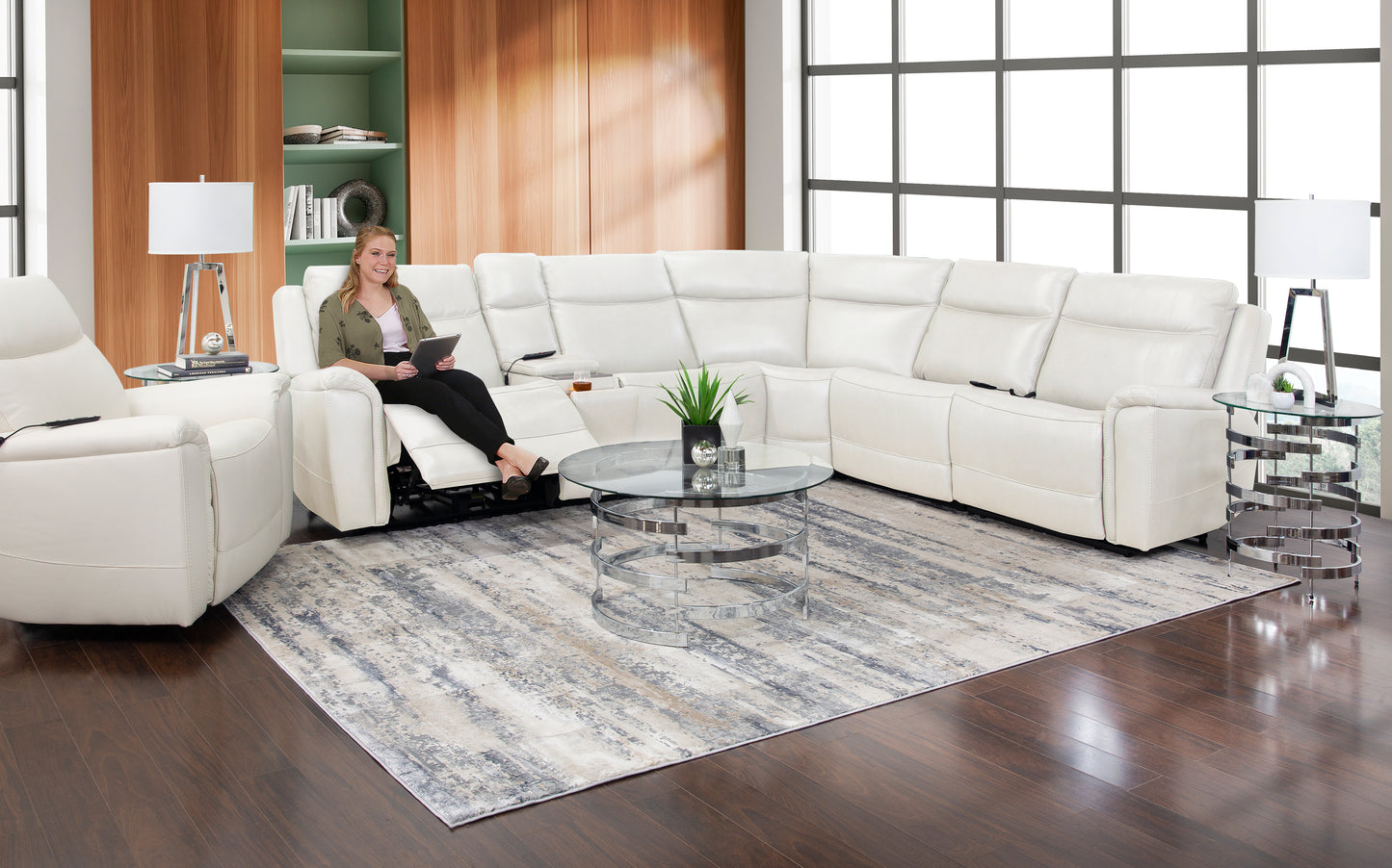 Vance Ivory 6 Piece Leather Zero Gravity Power Reclining Sectional