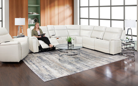 Vance Ivory 6 Piece Leather Zero Gravity Triple Power Reclining Sectional