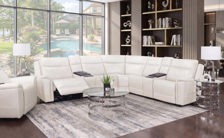 Vance Ivory 7 Piece Leather Zero Gravity Triple Power Reclining Sectional with Cooling Console