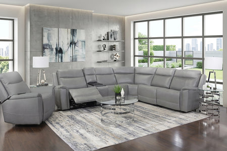Vance Grey 6 Piece Leather Zero Gravity Triple Power Reclining Sectional with Cooling Console