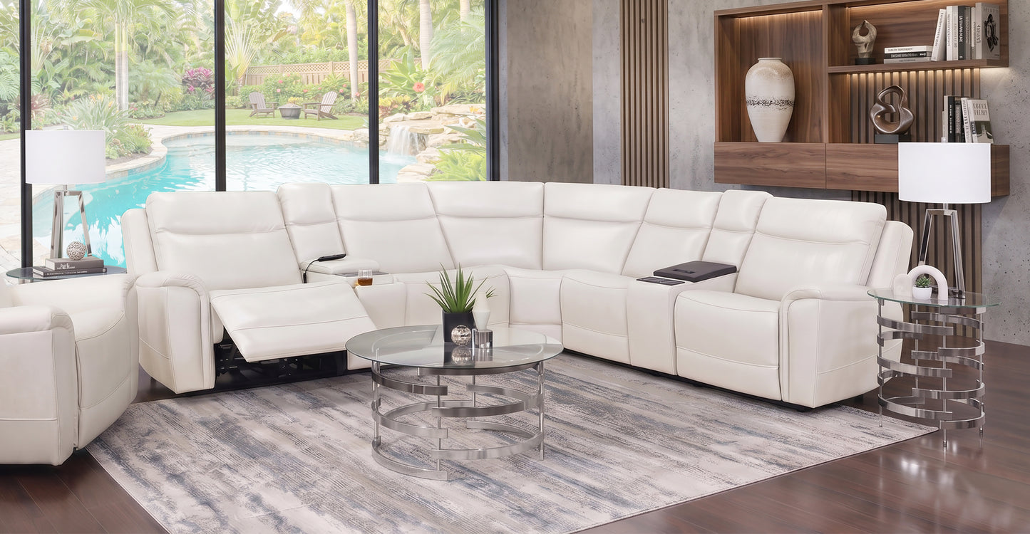 Vance Ivory 7 Piece Leather Zero Gravity Triple Power Reclining Sectional with Storage Console and Cooling Console