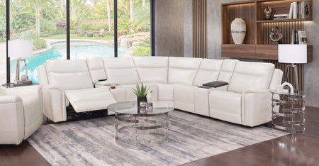 Vance Ivory 7 Piece Leather Zero Gravity Triple Power Reclining Sectional with Storage Console and Cooling Console