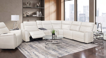 Vance Ivory 6 Piece Leather Zero Gravity Triple Power Reclining Sectional with Cooling Console