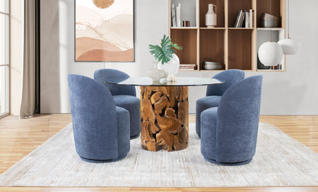 Yosemite 5 Piece  Dining Set with Navy Upholstered Round Back Swivel Chairs
