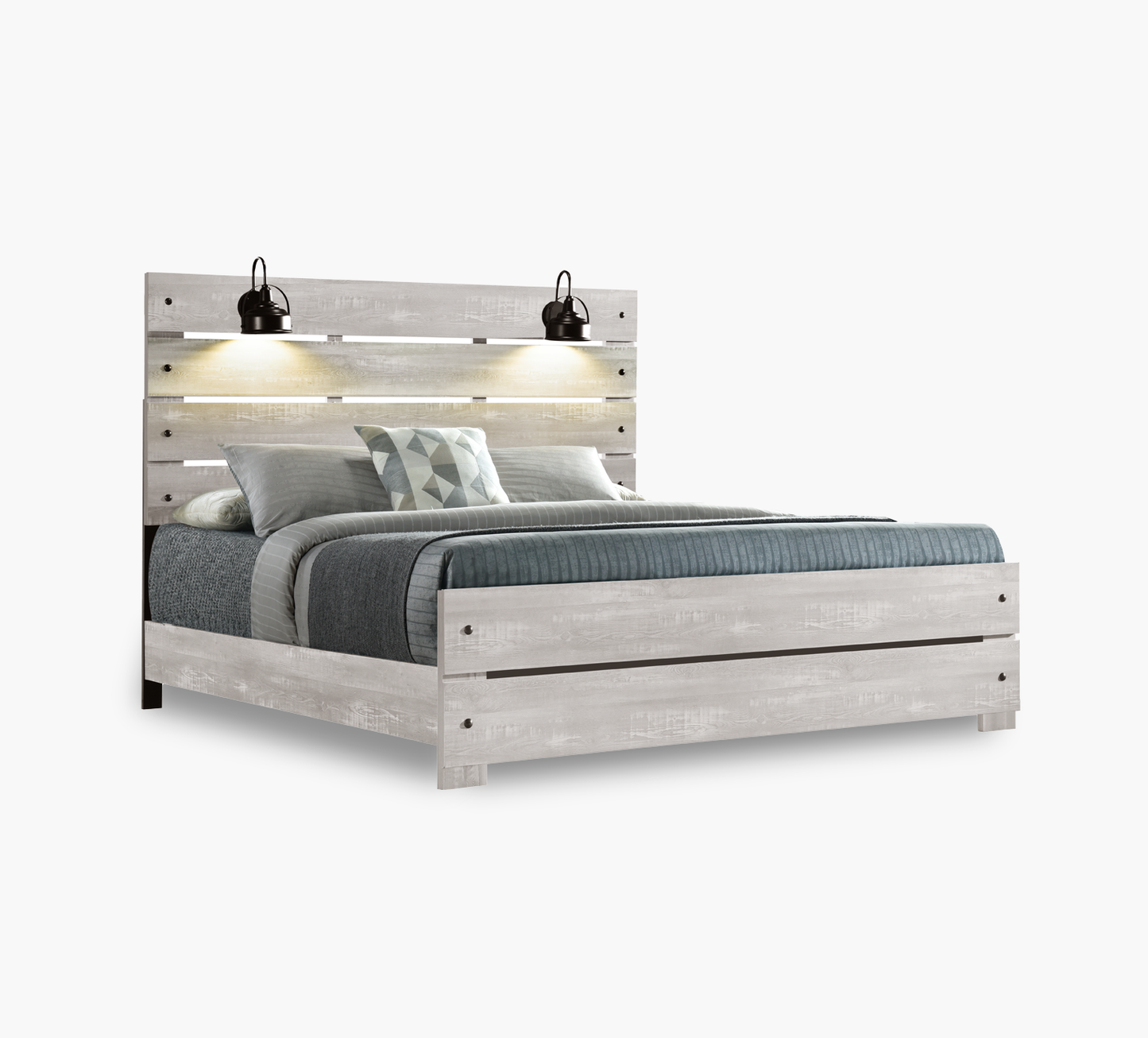Linwood Light Grey Queen Lighted Panel Bed