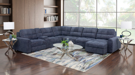 Sillón reclinable deslizante Slide Blue de 7 piezas con chaise longue con brazo derecho