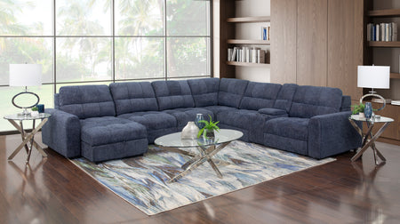 Chaise longue deslizante azul de 7 piezas con brazo izquierdo