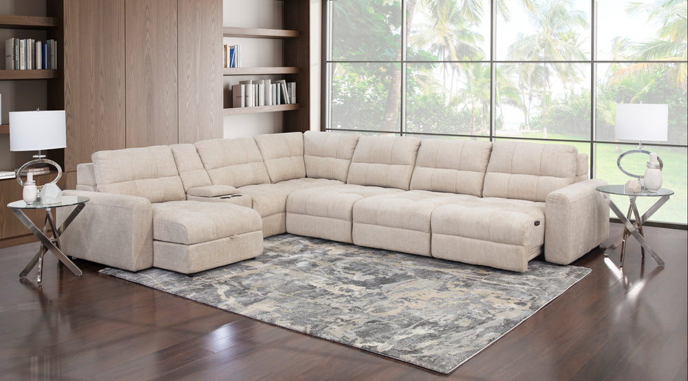 Seccional deslizante Slide Beige de 7 piezas con chaise longue con brazo izquierdo