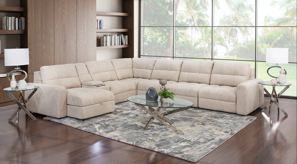 Seccional deslizante Slide Beige de 7 piezas con chaise longue con brazo izquierdo