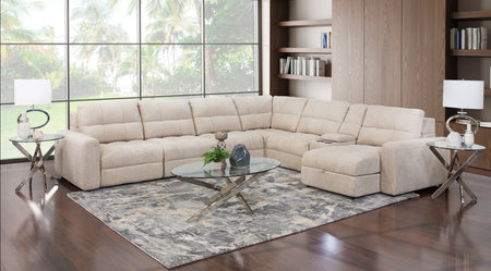 Chaise longue deslizante de 7 piezas color beige con brazo derecho