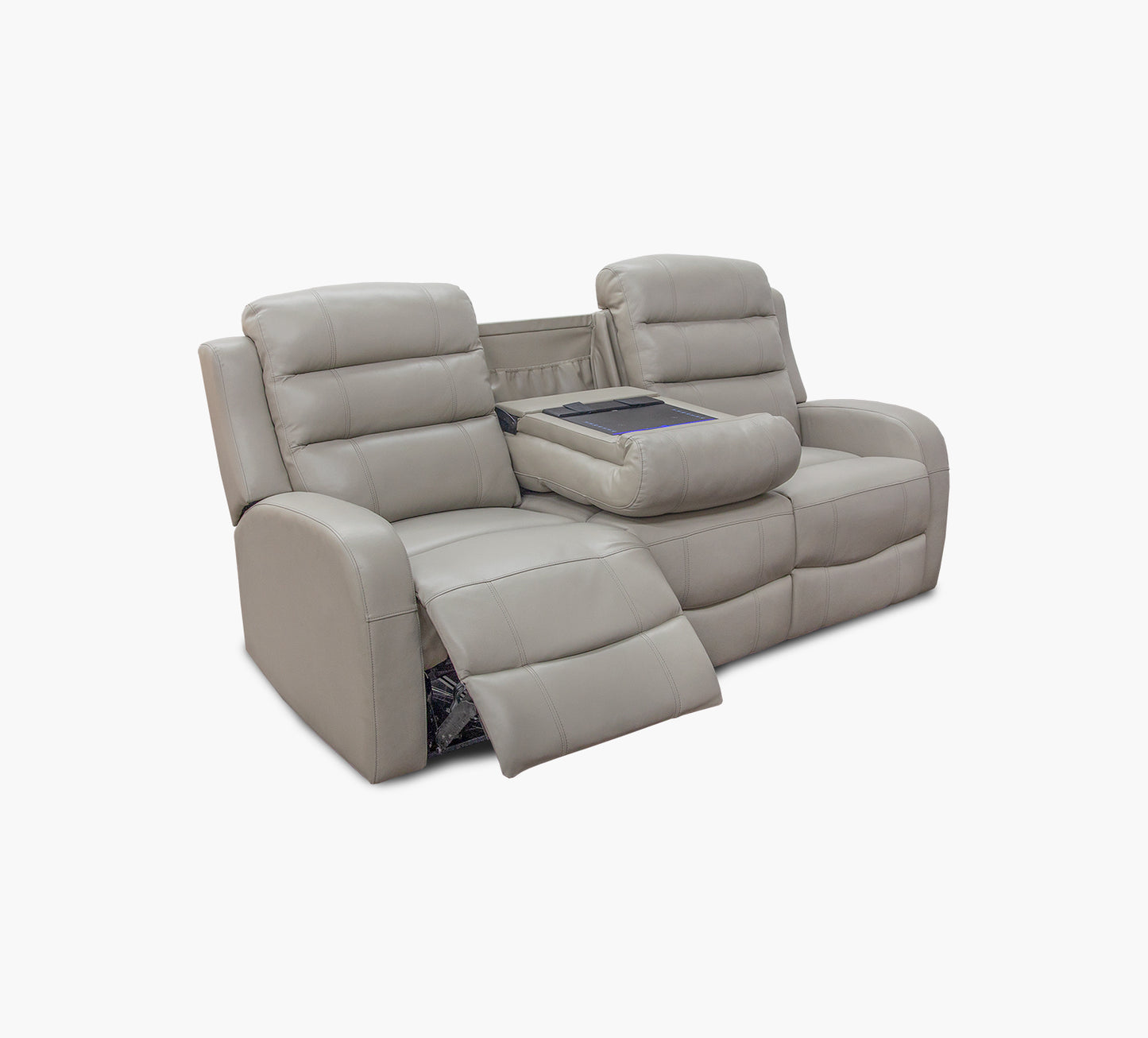 Leo Taupe Leather Triple Power Sofa w/ iTable