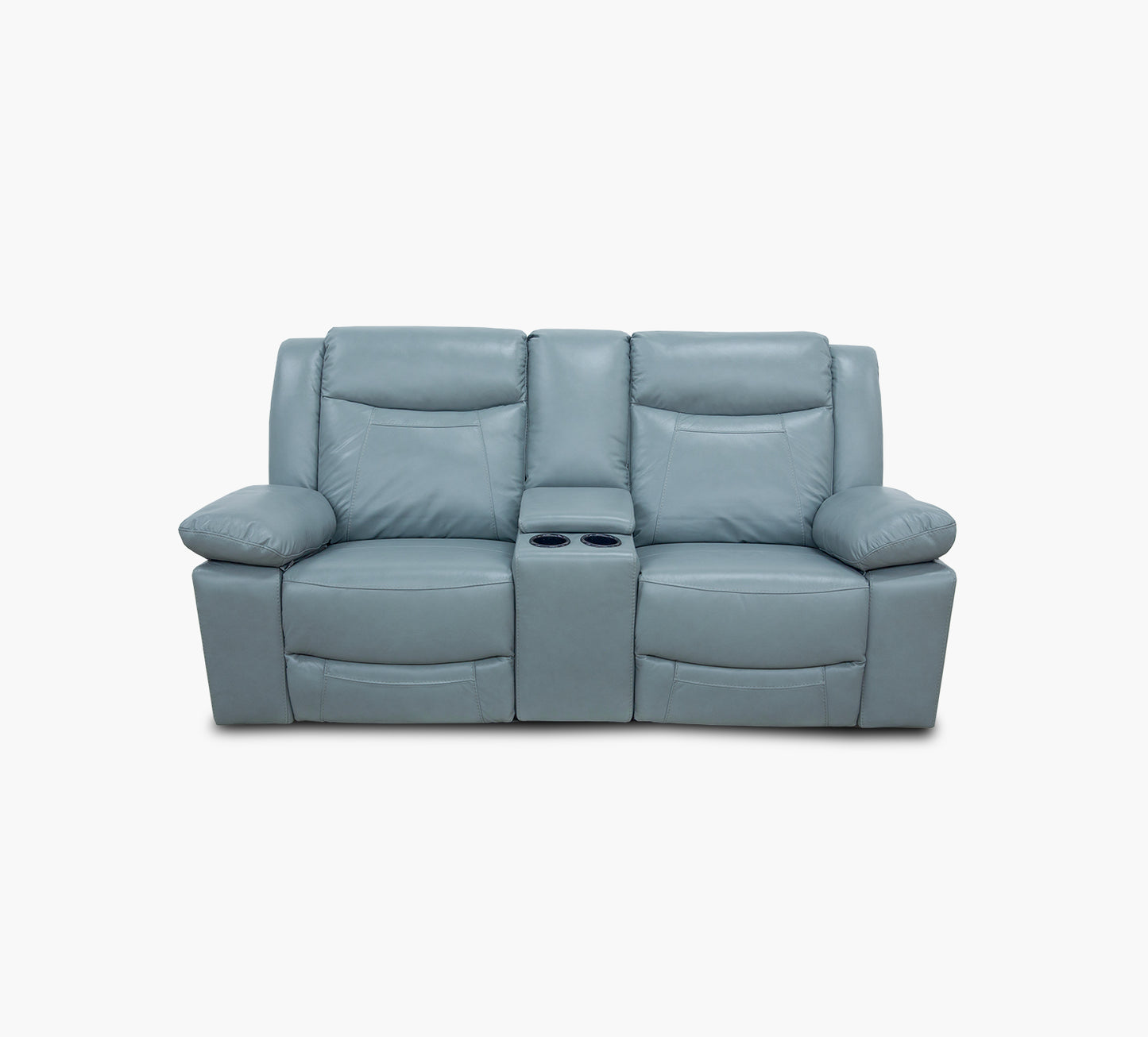 Dallas Teal Leather Reclining Console Loveseat