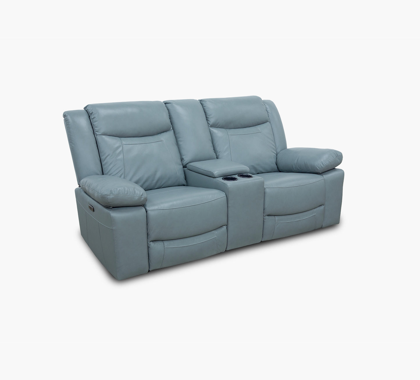 Dallas Teal Leather Reclining Console Loveseat