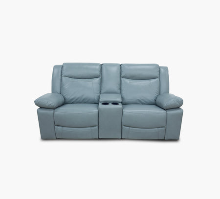 Dallas Teal Leather Dual Power Console Loveseat