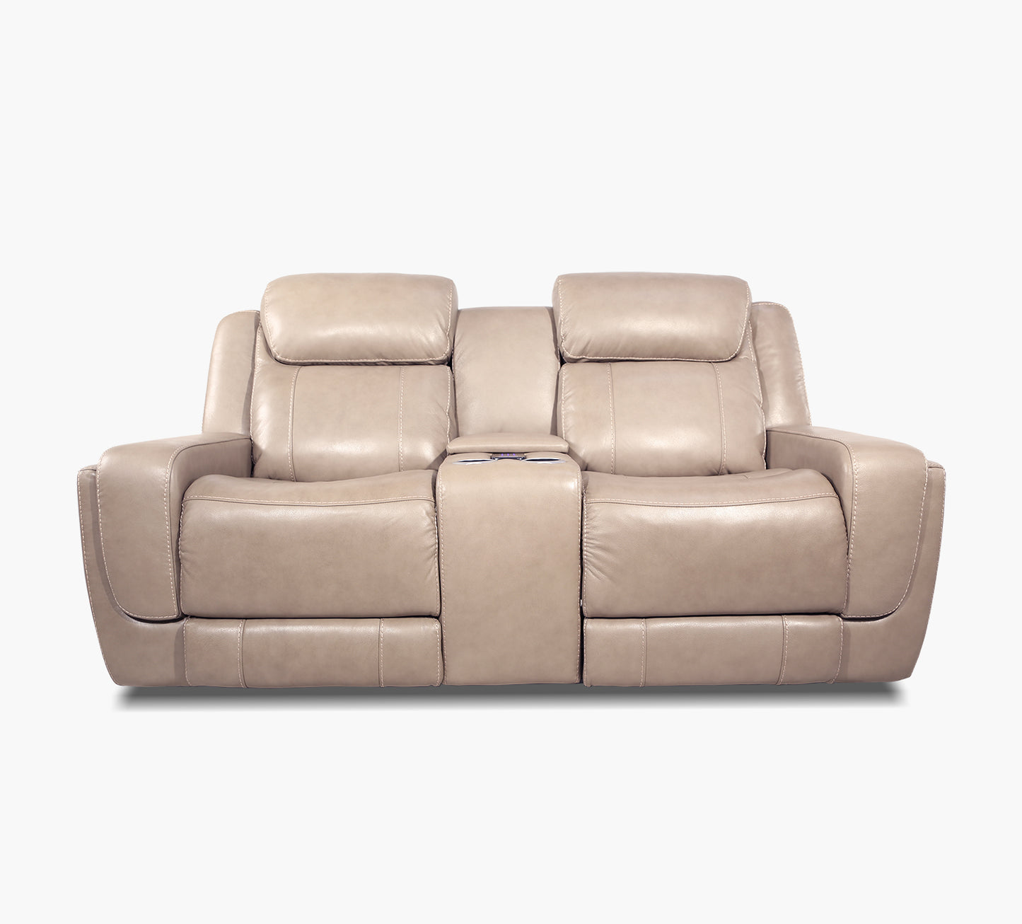Woodford Fawn Leather Triple Power Console Loveseat