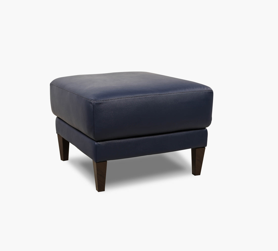 Jasper Blue Leather Ottoman Kane's Furniture