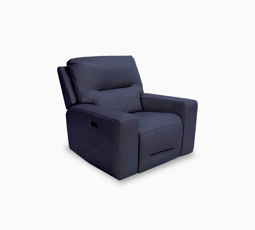 Sillón reclinable eléctrico doble de gravedad cero de cuero azul marino Stratos