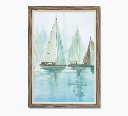 Barcos de vela azules 2 Obra de arte 26 x 36