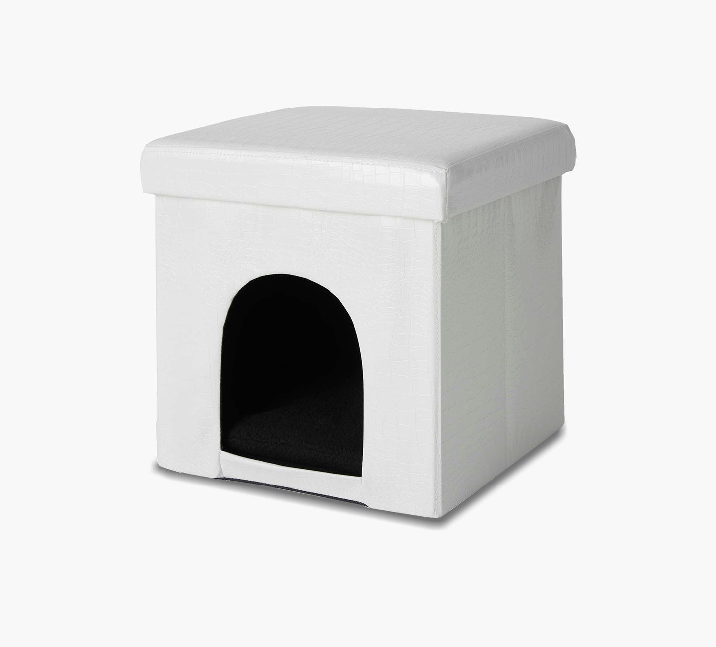 White Faux Leather Pet Cube