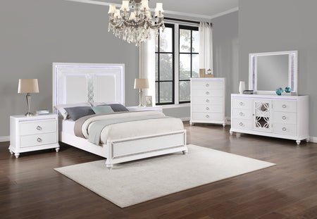 Anastasia 5 Piece Queen Lighted Upholstered Panel Bedroom