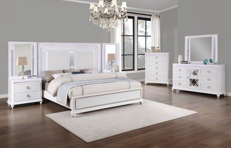 Anastasia 9 Piece King Lighted Upholstered Panel Bedroom with 2 Drawer Wall Mirror Nightstands