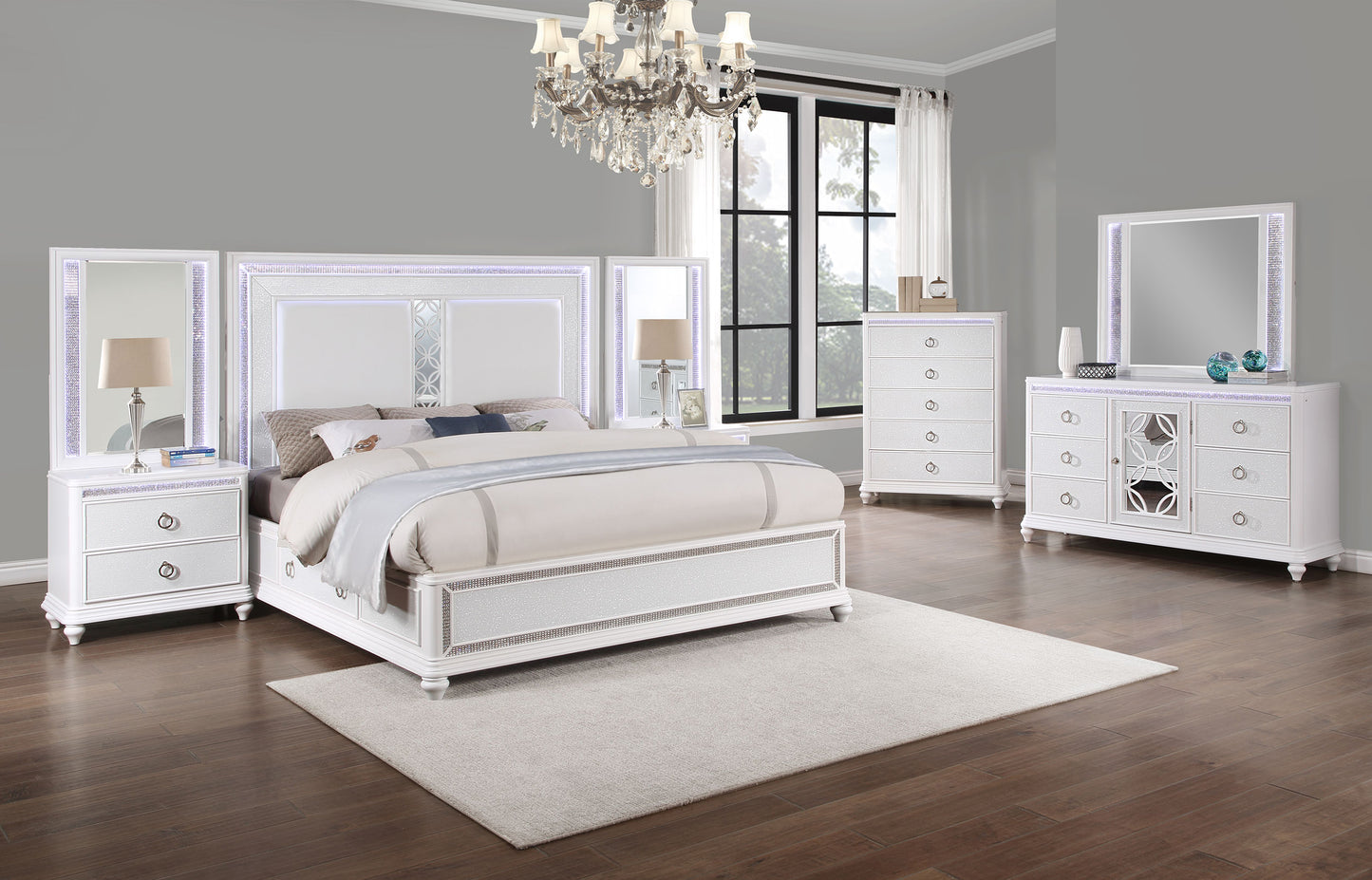 Anastasia 9 Piece King Wall Storage Bedroom with 2 Drawer Nightstand