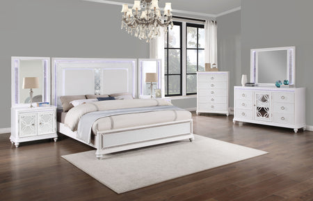 Anastasia 9 Piece King Lighted Upholstered Panel Bedroom with 2 Door Wall Mirror Nightstands