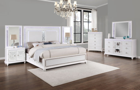 Anastasia 9 Piece King Lighted Upholstered Storage Bedroom with 2 Door Wall Mirror Nightstands