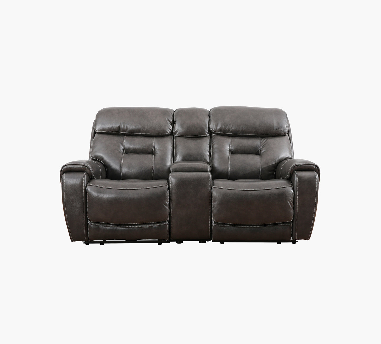 Calhoun Charcoal Leather Dual Power Reclining Console Loveseat