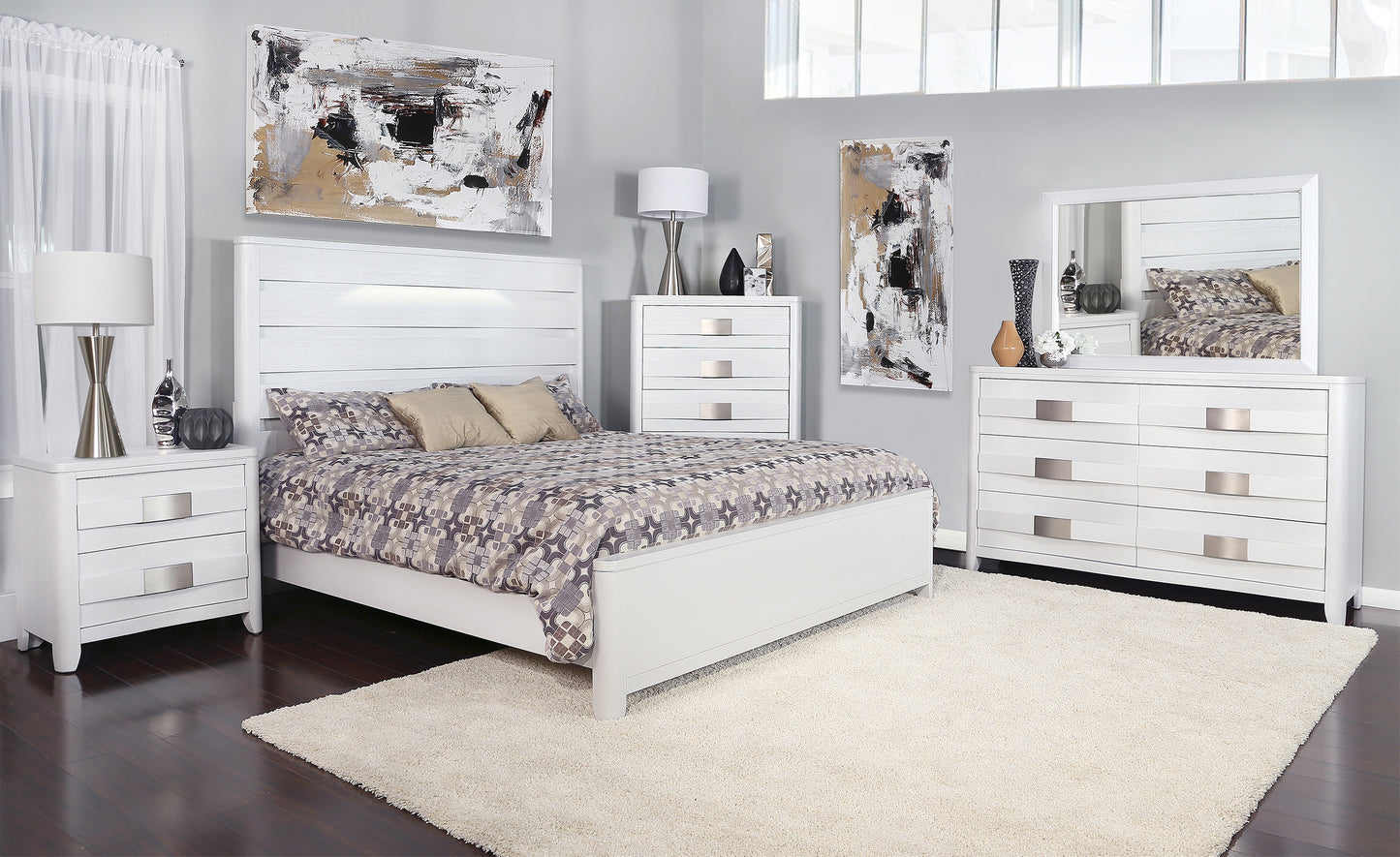 Contour Pearlized White 5 Piece King Panel Bedroom