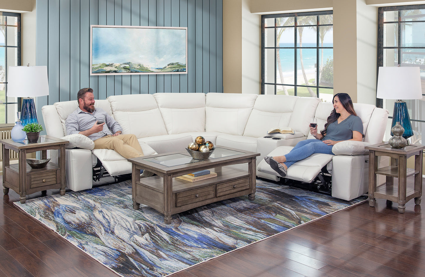 Dallas Ivory 6 Piece Leather Reclining Sectional