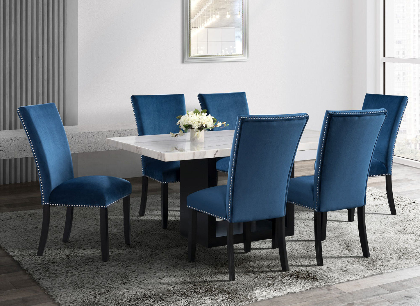 Francesca 5 Piece Dining Set with Blue Chairs