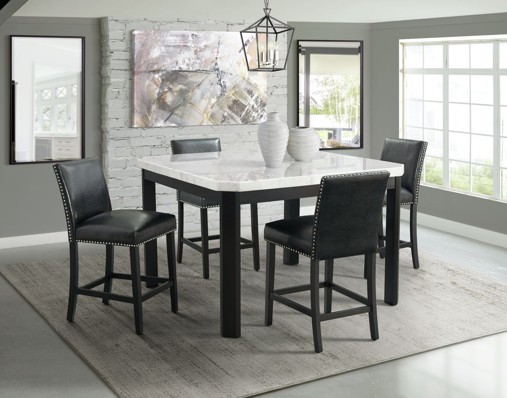 Francesca 5 Piece Counter Height Set with Black Stools Kane's Furniture