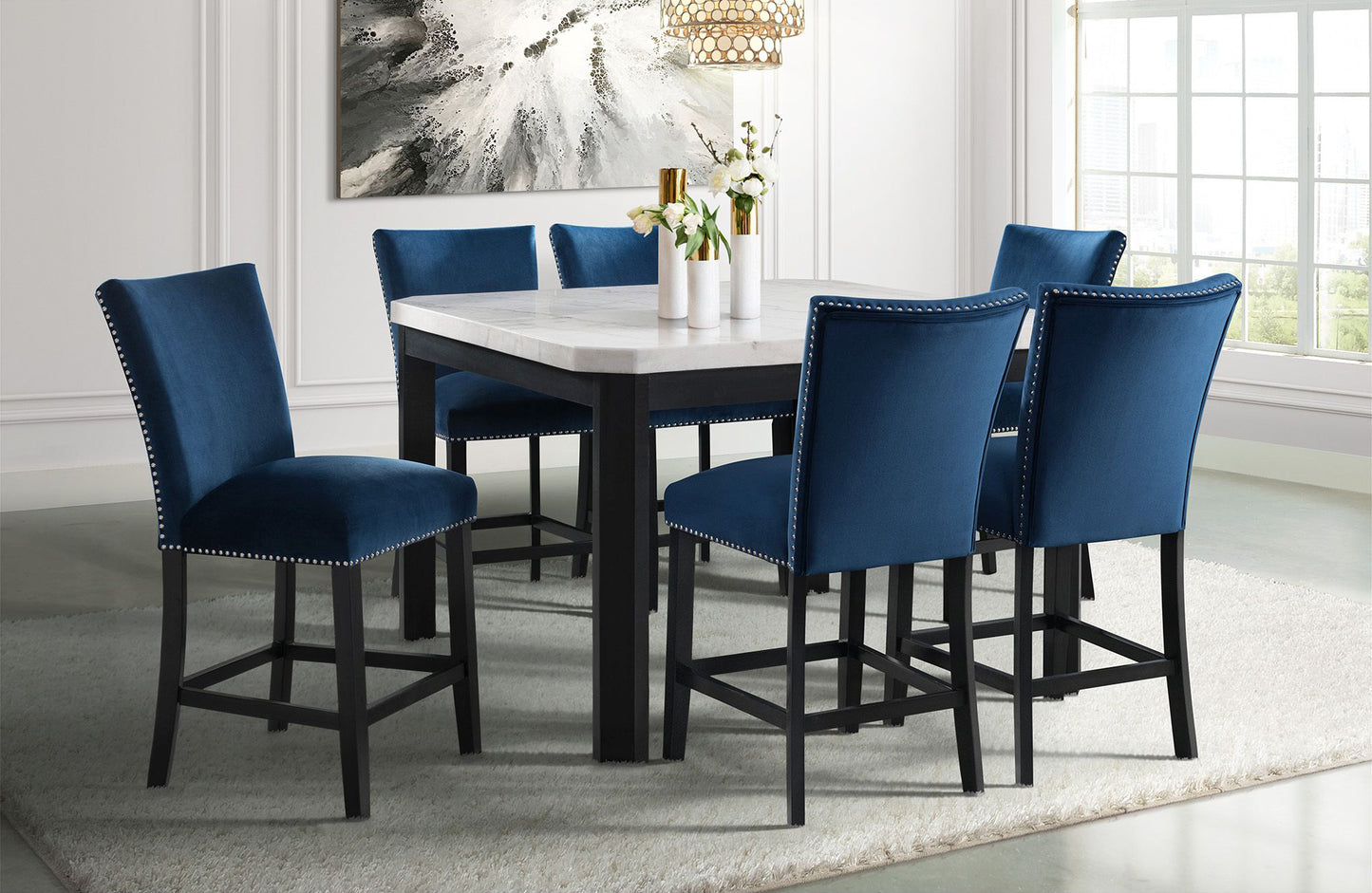 Francesca 5 Piece Counter Height Set with Blue Stools