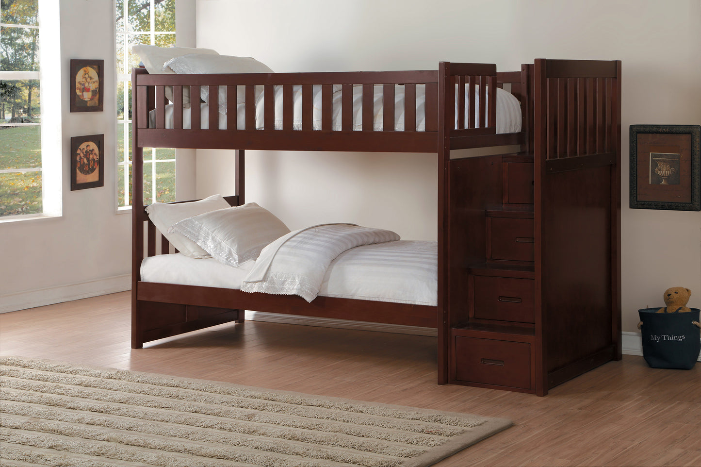 Galen Cherry Twin over Twin Step Bunk Bed