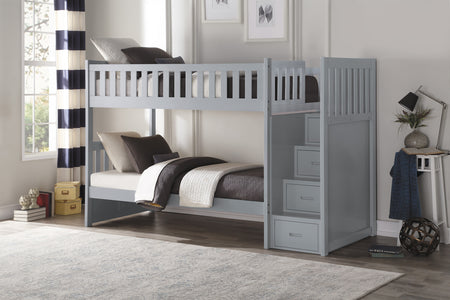 Galen Grey Twin over Twin Step Bunk Bed