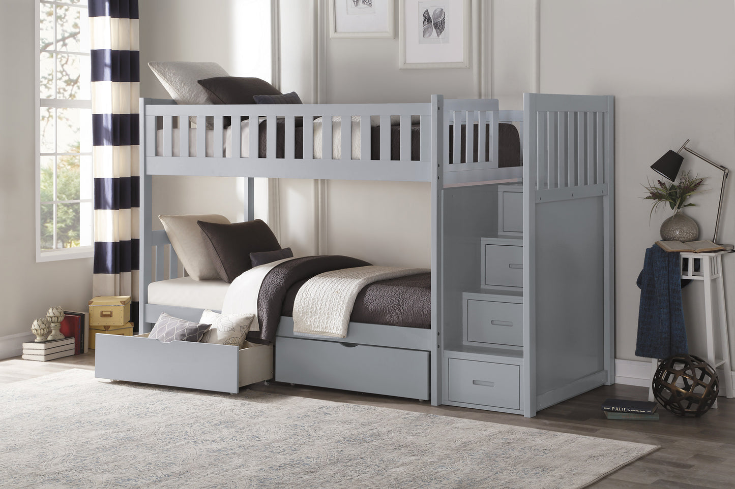 Galen Grey Twin over Twin Step Bunk Bed