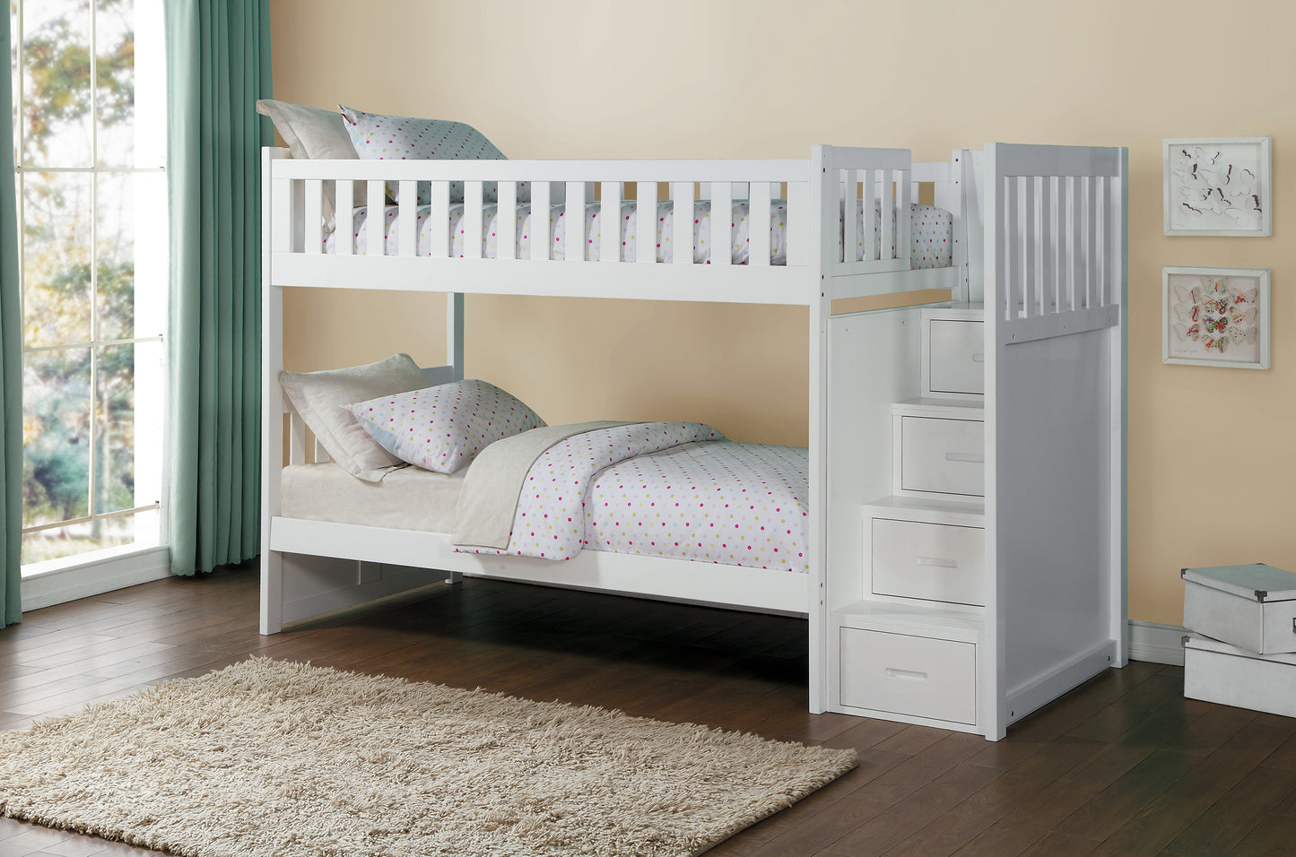 Galen White Twin over Twin Step Bunk Bed