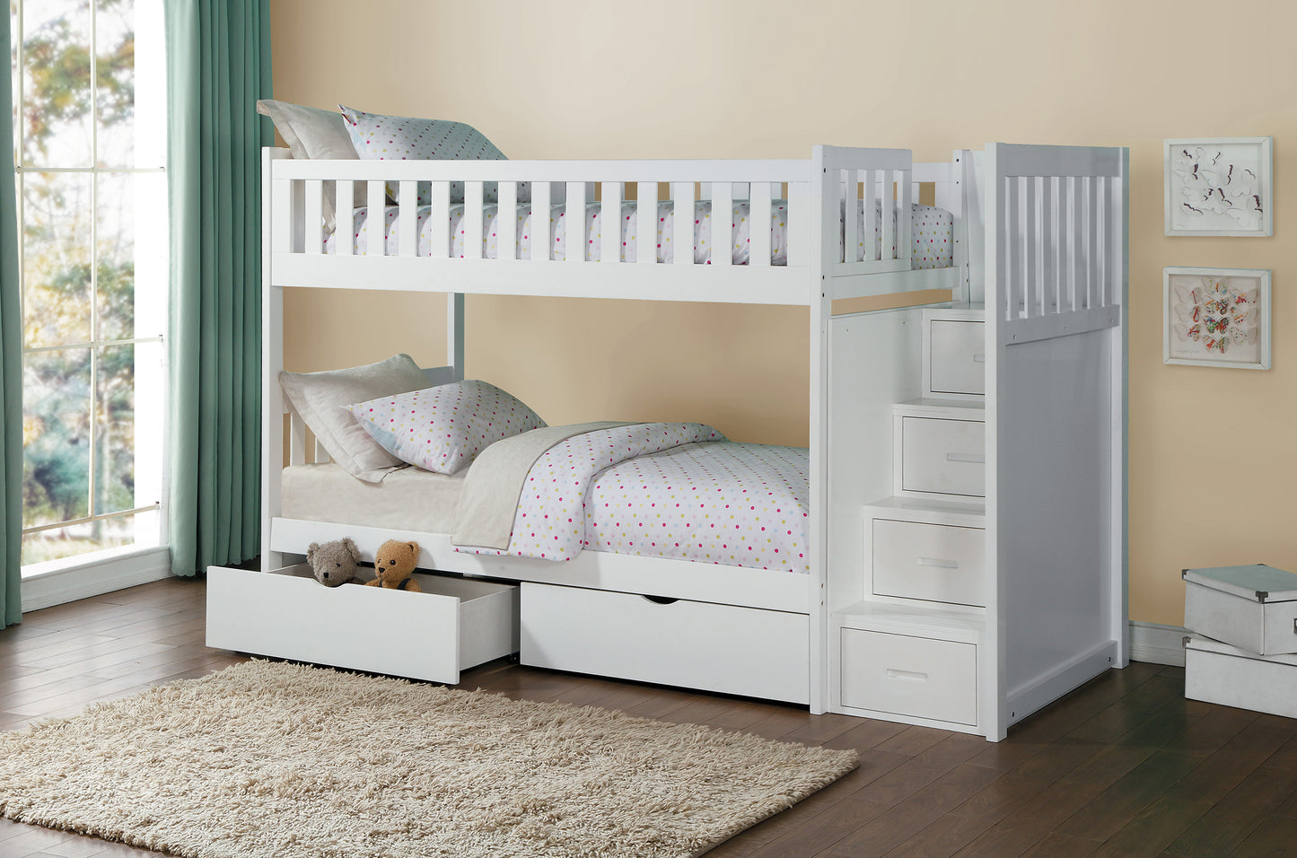 Galen White Twin over Twin Step Bunk Bed