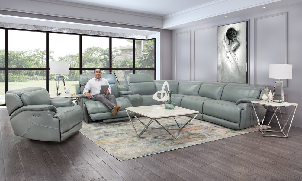 Seccional reclinable eléctrico dual de cuero de 6 piezas Hawkins Green