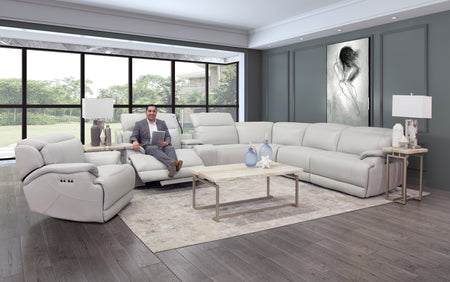 Hawkins Mist 6 Piece Leather Dual Power Reclining Sectional