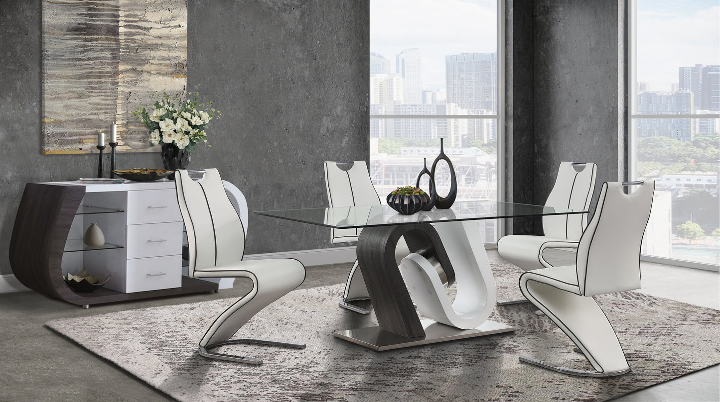 Intertwine 5 Piece Dining Set with White Chairs with Grey Welt