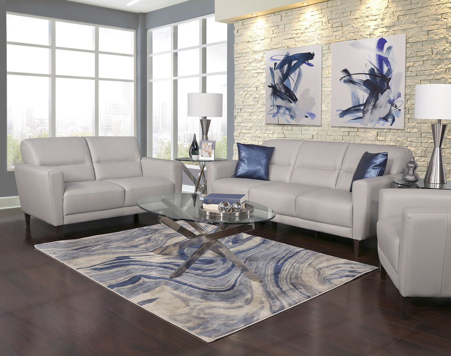Jasper Grey 3 Piece Leather Living Room