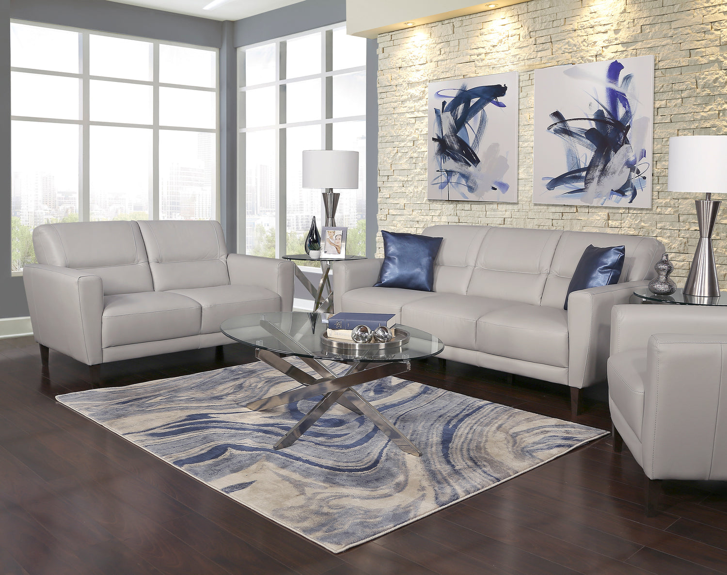Jasper Grey 3 Piece Leather Living Room Kane's Furniture